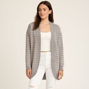 NWOT BP Cozy Longline Open Front Cardigan Gray and White Stripe